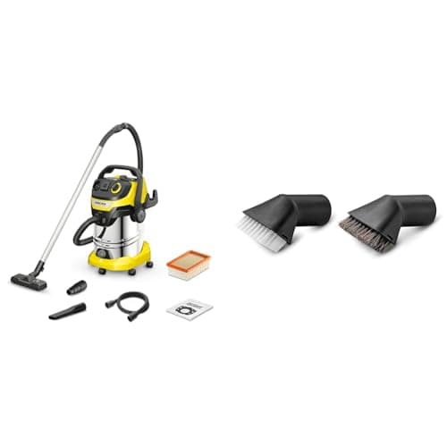 Image of Bundle of Kärcher 1.628-378.0, WD 6 P Premium Wet & Dry Vacuum Cleaner, Yellow, 1300 W, 30 liters + Kärcher 2.863-221.0 Suction Brush Set