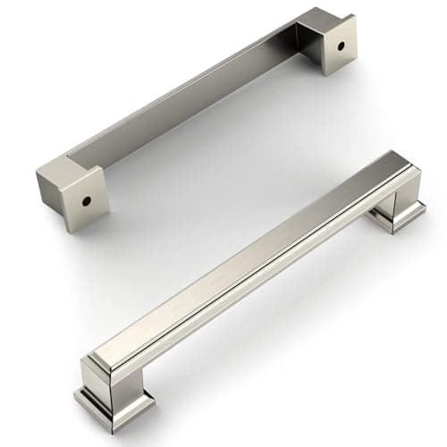 Image of Amerdeco 6 Pack Brushed Satin Nickel Cabinet Pulls, 6.3 Inch(160mm) Hole Centers Kitchen Cabinet Handles, Solid Zinc Alloy Cabinet Hardware Drawer Pulls for Dresser Cupboard Wardrobe,AM045