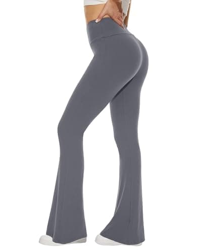 Image of TNNZEET Flared Leggings Women Yoga Pants High Waisted Stretchy Workout Trousers Bootcut for Gym(DG,L) Dark Grey