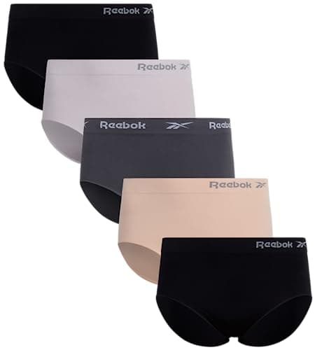 Image of Reebok Womens Briefs Underwear - 5 Pack Plus Size Soft Stretch Performance High Waisted Panties Seamless Underwear for Women, Black/Light Rose/Blackened Pearl/Tan/Black, 3X
