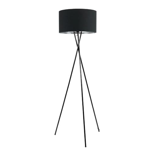 Image of ValueLights | Camden Tripod Floor Lamp Gloss Black with Black & Chrome Inner Shade & Warm White Bulb | Floor Lamps, Home Décor & Improvement Essential