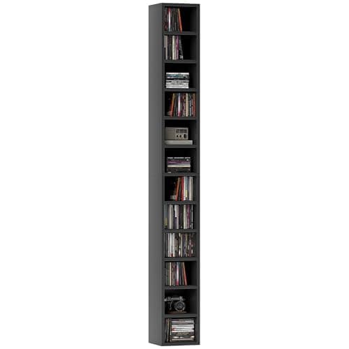 Image of HOMCOM 204 CD Storage Unit, Storage Tower with 12 Cubes, 175cm Tall Bookcase for Living Room, Home Office, Study Room, Black