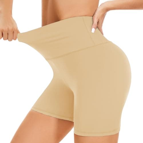 Image of BLONGW Cycling Shorts Women- High Waisted Biker Shorts Tummy Control Black Yoga Gym Workout Athletic Running Sports Short Leggings UK(Beige,S-M)