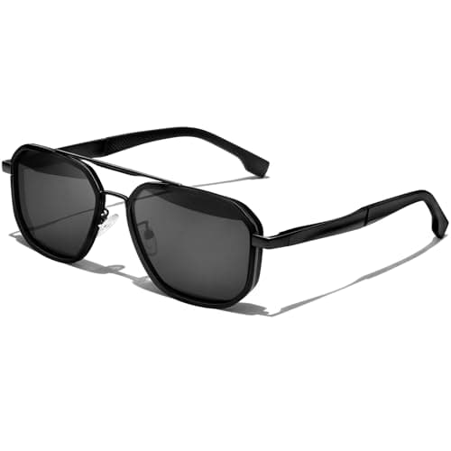 Image of KANASTAL Black Sunglasses Mens Square Womens Polarised Retro Vintage Spring Hinge Sun Glasses Ladies Outdoor UV400 Protection - Black Metal