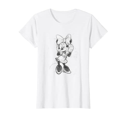 Image of Disney Minnie Mouse Classic Full Body Black & White Sketch T-Shirt, Women, White, Large