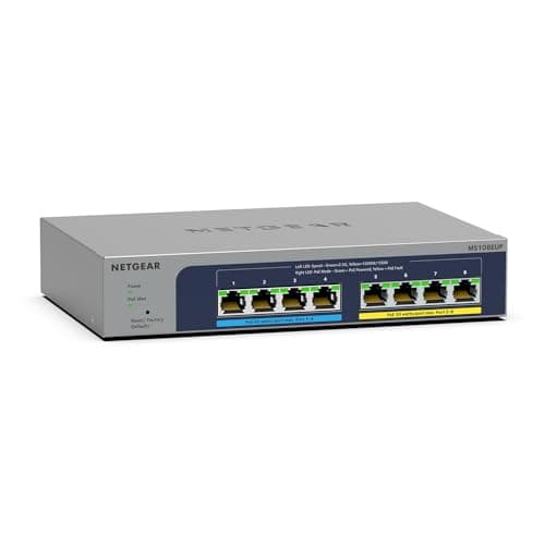Image of NETGEAR 8 Port 2.5GB Switch (MS108UP) | Multi-Gigabit Ethernet Ultra60 PoE Plus Switch | 4x PoE+/++ Ports at 230W | Fanless, Wifi 6 Access Point Connectivity, ProSAFE