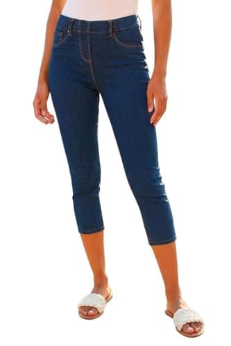 Image of Roman Cropped Jeggings for Women UK Ladies Capri Stretchy Jeans Denim Legging Cotton Summer Trouser Three Quarter 3/4 Length Pull On Cut Off High Waist Smart - Indigo - Size 14