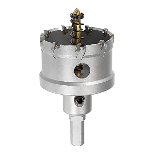Image of sourcing map 50mm Carbide Hole Cutter, Hole Saws for Stainless Steel Sheet Metal, Non-slip Triangular Shank Limit Step, with Titanium Coated Center Drill