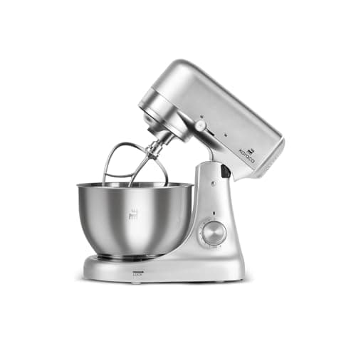 Image of Karaca Ironmax Cast Stand Mixer for Baking, 5L Stainless Steel Bowl, 1000W Electric Food Mixer, 8 Speeds with Pulse, Dough Hook, Whisk & Flat Beater, Grey