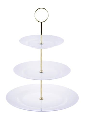 Image of Kirsty Jayne China Bone China 3 Tier White Cake Stand*Fitted with A Gold OR Silver Handle, Hand Decorated Staffordshire, England.