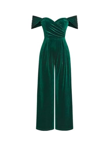 Image of CIDER Jumpsuits For Women Velvet Jumpsuit Off Shoulder Ruched Wide Leg Trousers Party Cocktail Jumpsuit