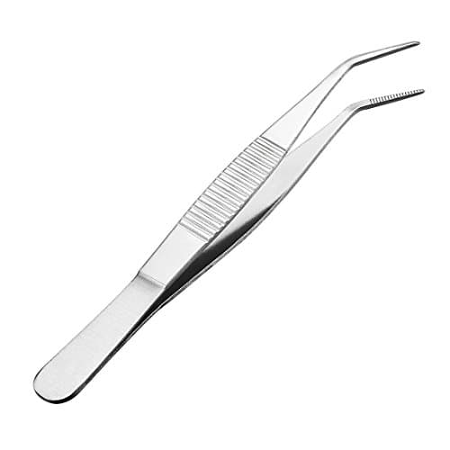 Image of Sourcingmap 5-Inch Stainless Steel Tweezers with Curved Pointed Serrated Tip