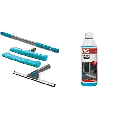 Image of Beldray LA028693TQ 5 Piece Large Window Cleaning Set with Telescopic Handle & HG Window Cleaner, Professional Super Concentrated Formula, Clean Streak-Free Shine(500ml) - 297050106