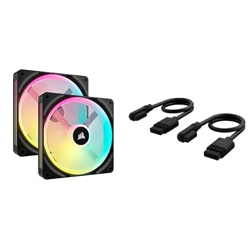 Image of CORSAIR iCUE LINK QX140 RGB Starter Kit Bundle - Two 140mm Magnetic Dome RGB Fans - iCUE LINK System Hub - iCUE LINK Slim 200mm Straight/Slim 90° Cables - Black