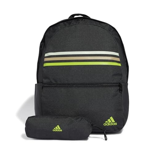 Image of adidas Unisex Classic Horizontal 3-Stripes Backpack, BLACK/SOLAR SLIME, One size