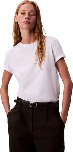 Image of Calvin Klein Women’s Short Sleeve Round Neck Classic T-Shirt, White (Brilliant White), M