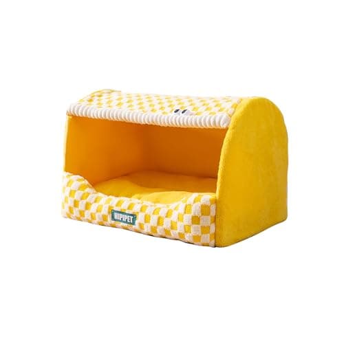 Image of Galatée Cat House, Cute Dog Bed, Foldable Soft Cat Cave Bed With Detachable Cushion, Pet Nest With Anti-Slip Bottom, Comfortable Dog Tent(M, Yellow)