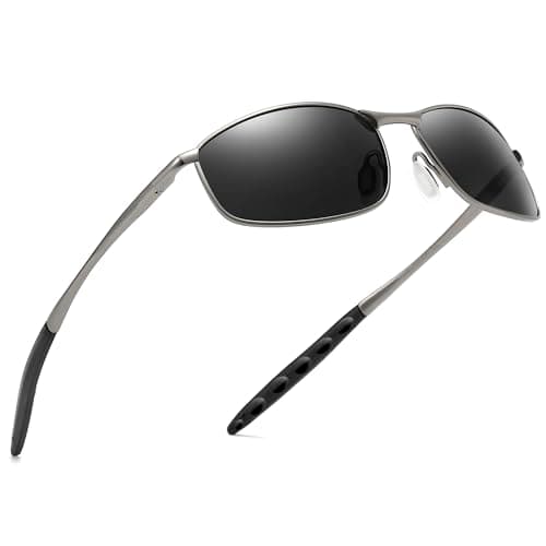 Image of SUNGAIT Mens Narrow Polarized Sunglasses Metal Frame Small Rectangle Retro Durable UV400 Protection (Gunmetal/Gray)