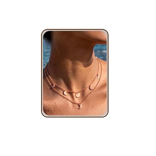 Image of LOLAIS 2 Pcs Rose Gold Necklaces For Women 18K Rose Gold Plated Layered Necklaces For Women Chain Pendant Choker Waterproof Adjustable Necklace Moon Coin Pendant Waterproof Jewellery