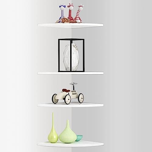 Image of ZOFORTY 4 Tiers Corner Shelf White, 26 cm/10.2" Wall Mounted Corner Floating Shelf with Iron Brackets & Screws & Expansion Tubes, Floating Corner Shelves for Bedroom, Living Room, Office, Wall