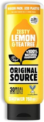 Image of Original Source Lemon & Tea Tree Shower Gel, 100 Percent Natural Fragrance, Vegan, Cruelty Free, Paraben Free, Large Bottle, 750 ml