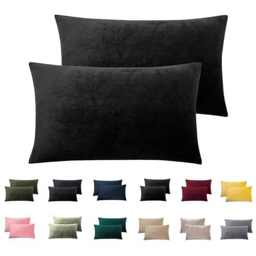 Image of Soifox Velvet Warm Pillow Cases 2 Pack Black - Winter Thermal Pillowcases with Envelope Closure, Flannel Soft Fluffy Pillow Covers, Decorative Cushion Covers 50x75cm