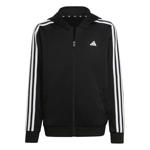 Image of adidas Boy's Train Essentials AEROREADY 3-Stripes Regular-Fit Full-Zip Hoodie, black/white, 7-8 Years