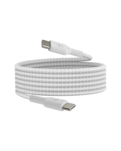 Image of Belkin BoostCharge (6.6ft) Braided USB-C to USB-C Cable for iPhone 16, iPhone 16 Pro, iPhone 16 Pro Max, iPhone 16 Plus, iPhone 15, Galaxy S24, S23, Note10, Pixel 9, Pixel 8, iPad Pro & More - White
