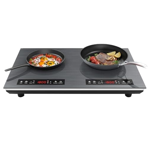 Image of VBGK 3600W Double Induction Hob, Induction Cooker with Touch Controls & 10 Heat Settings, 3 Hour Timer, Child Safety Lock, with Plug for Home, Camping, Caravan, 220~240V, Grey
