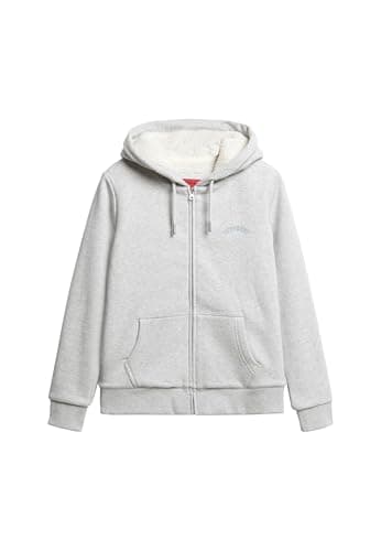 Image of Superdry Women's Borg Lined Zip Hoodie, Glacier grey mottled, 18
