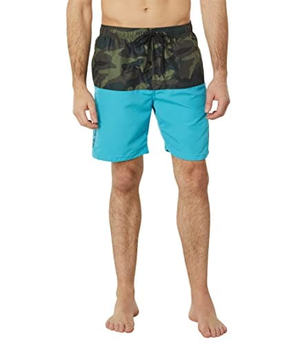 Image of U.S. Polo Assn. USPA Color-Block Camo Swim Shorts, Scuba Blue, Medium