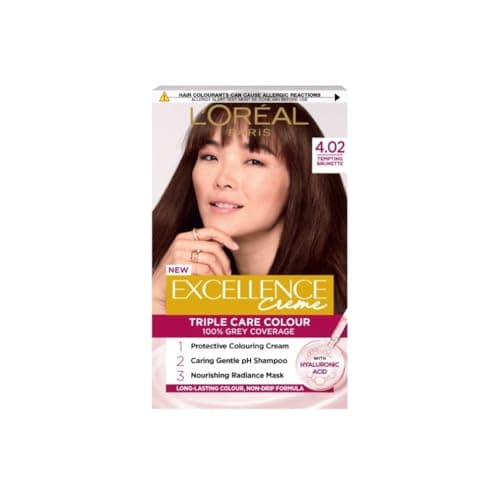Image of L'Oréal Paris Excellence Crème Permanent Hair Dye, Radiant At-Home Hair Colour with up to 100% Grey Coverage, Pro-Keratin, Up to 8 Weeks of Colour, Colour: 4.02 Tempting Brunette