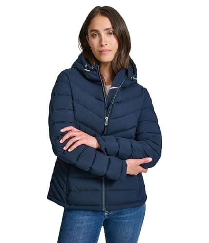 Image of Tommy Hilfiger Women's Essential Lightweight Packable Puffer Jacket Down Alternative Coat, Navy, XL