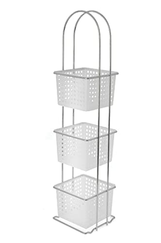 Image of HOMION 3 Tier Free Standing Bathroom Shower Caddy Double Wire Plastic Basket Organiser Square White baskets