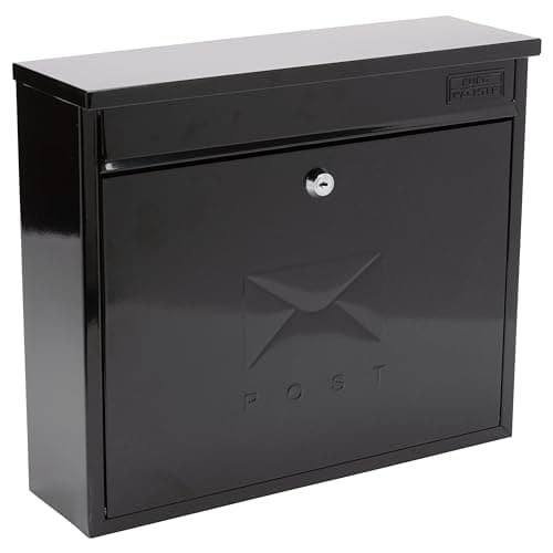 Image of Burg-Wachter MB02BK Black Elegance Wall Mounted Galvanised Steel Lockable Weatherproof Post Box - 36x31x10cm