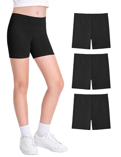 Image of JOCMIC Girls Shorts Cotton Cycling for Teen Breathable and Safety Bike Summer Sports Gym Dance 3 Pack Black, 9-10 Years, Tag 140