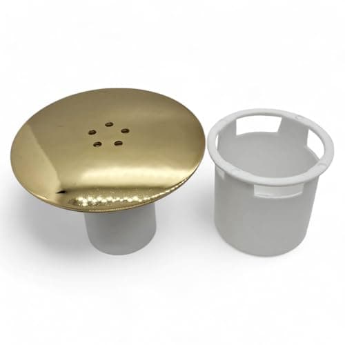 Image of Duraplast UK™ 90mm Universal Shower Waste Replacement - Brushed Brass Finish Shower Plug Hole Cover with 115mm Diameter and Removable Hair Catcher - Fits Standard UK Shower Trays - Easy Installation