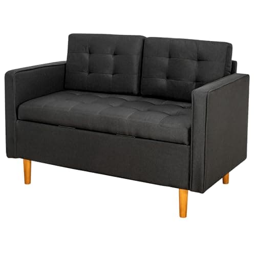 Image of CROWNSHOP Convertible Sofa Bed Modern Upholstered Couch with Adjustable Backrest & Metal Legs Sofas for Living Room Guest Room or Spare Room (Dark Gray - Two Seater)