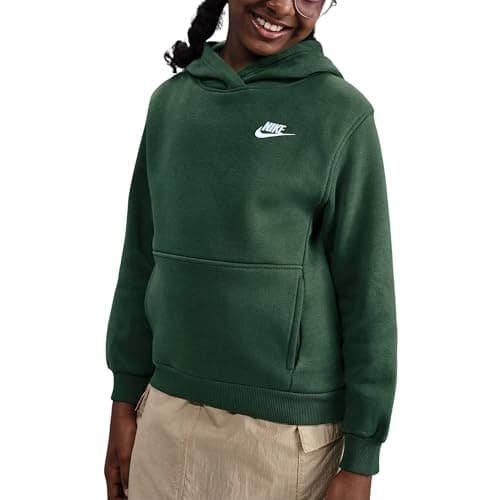 Image of Nike Sportswear Club Fleece Pullover Hoodie (Little Big Kid), Fir/White
