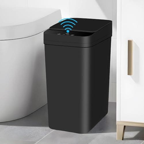 Image of CISSIYOG Black Bathroom Bin with Lid, 12L Touchless Sensor Bin – Slim Automatic Rubbish Bin for Kitchen, Bedroom, Toilet, Office – Smart Motion Garbage Can (black)