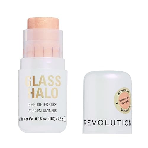 Image of Revolution Glass Halo Highlighter Stick, Infused with Peptides & Vitamin E for a Dewy, Radiant Glow, Golden Glow, 4.5g