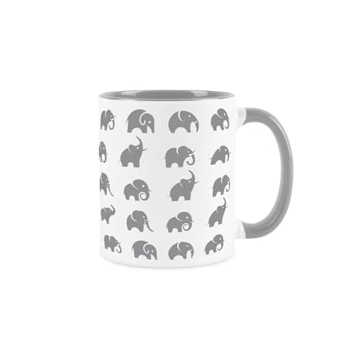 Image of Grey Elephants Mug - Cartoon Wild Safari Animals Gift Present - Tea/Coffee Grey & White Ceramic Cup