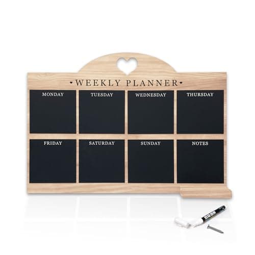 Image of Empire Weekly Planner and Menu Board - Blackboard Wall Mounted Daily To Do List Meal Planner with White Cloth for Office & Home (Standard, Wood)