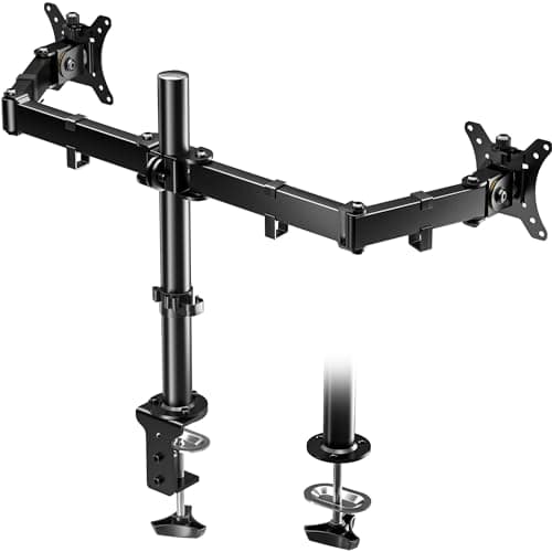 Image of BONTEC Dual Monitor Stand for Desk, Arm Desk Mount for 13-32in Screens, Supports 10 kg per Arm, Adjustable Height 410 mm, Tilt ±45°, Swivel 180°, Rotate 360°, VESA 75/100 mm, Clamp & Grommet Base