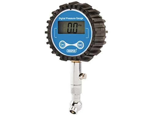 Image of Draper Digital Tyre Pressure Gauge with Flexible Hose | 65mm Easy to Read Reading Gauge | Car Tyre Pressure Gauge | 91348