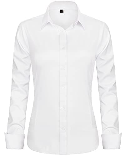 Image of J.VER White Shirt Women Stretch Fitted Dress Shirt Long Sleeve Business Casual Work Office Tops Fashion Ladies Blouses Shirts 2XL