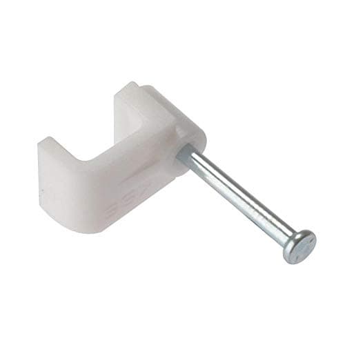 Image of ForgeFix Cable Clips - Flat | BellWire | White Plastic Clip, Zinc Plated Nail | Box 100