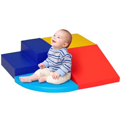 Image of HOMCOM Soft Play 4-piece Climb and Crawl Foam Toddler Stairs and Ramp Colorful Children's Educational Software Activity Toys for Baby Preschooler
