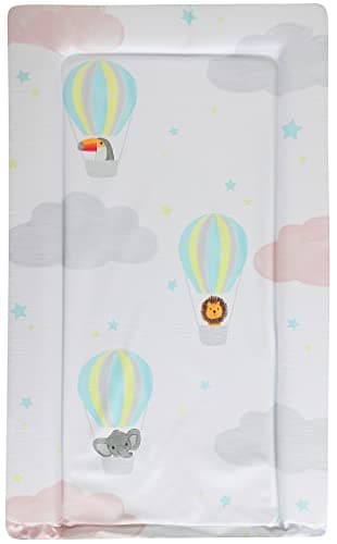 Image of Babycurls Baby Changing Mat with Foam Raised Soft Edges for Babies from Birth Upwards Wipe Clean and Waterproof Nappy Change Pad 76 x 45cm (Safari Balloons)