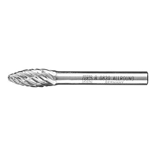 Image of PFERD HM milling bit, Flame Shape B, All-Round Teeth, milling bit Diameter 8 mm, Shaft Diameter 6 mm, Length 60 mm, 21001015 - for Versatile use on The Most Important industrially Used Materials